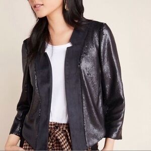 Anthropologie SHONDA Black Cropped Sequin Jacket size S NWT